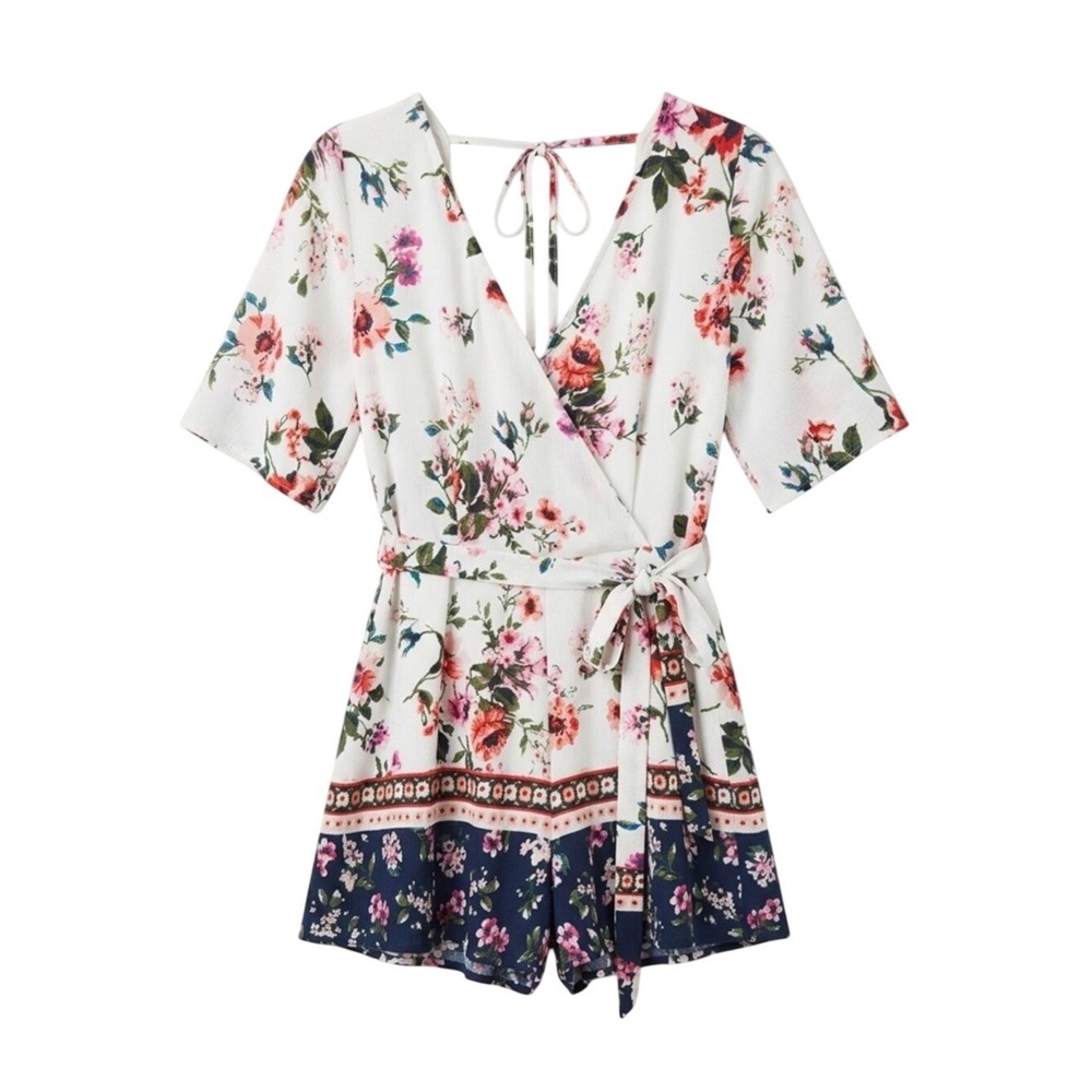 Trixxi Floral Wrap Front Romper Size‎ Small - Boho Summer Shorts Jumpsuit